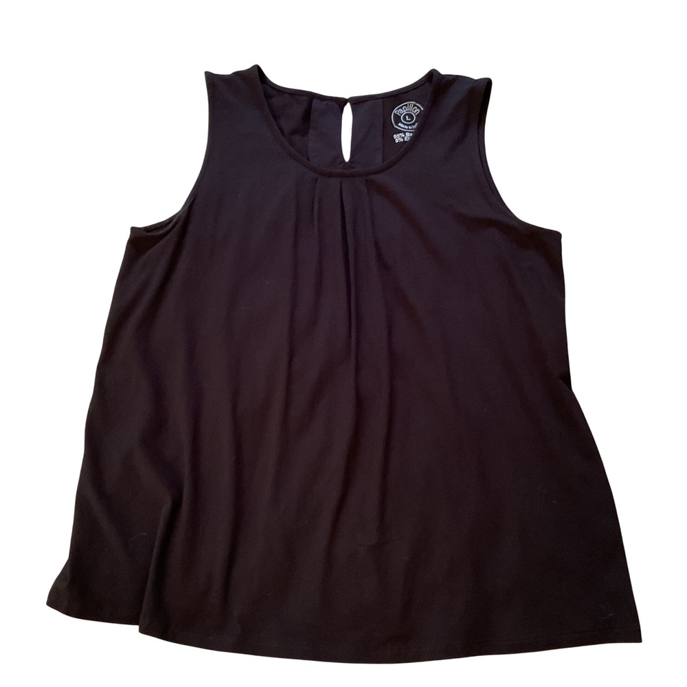 Papillon Womens Black Bamboo Blend Pleated Keyhole Sleeveless Tank Top Large